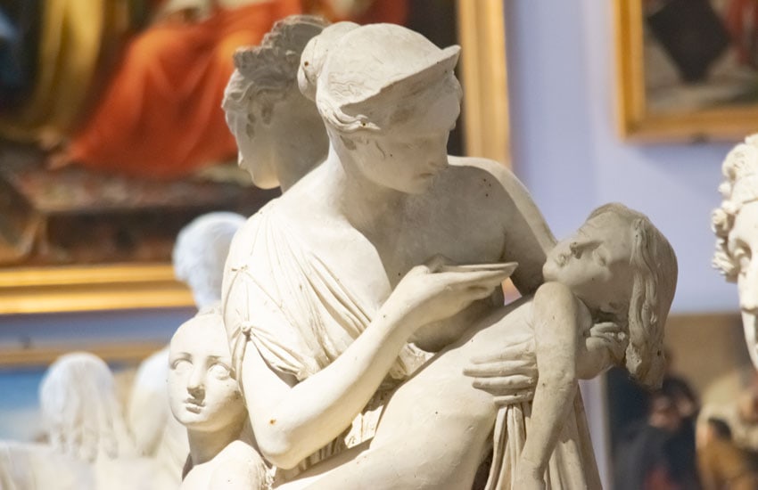 Plaster cast sculptures in the Gipsoteca at the Accademia Gallery in Florence.