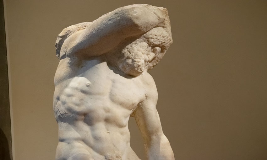 Unfinished Prisoners sculpture by Michelangelo at the Accademia Gallery in Florence.