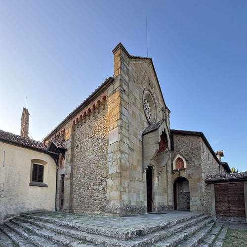 Exterior of the Cathedral of San Romolo (Duomo di Fiesole), a Romanesque church above Florence, Italy