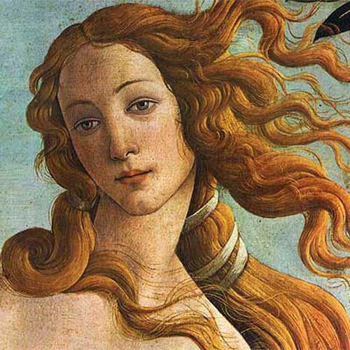 Detail of Botticelli’s The Birth of Venus showing the face of Venus, Uffizi Gallery, Florence