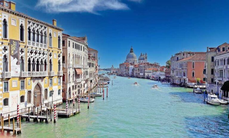 View of the Grand Canal from the Accademia Bridge with Santa Maria della Salute in Venice