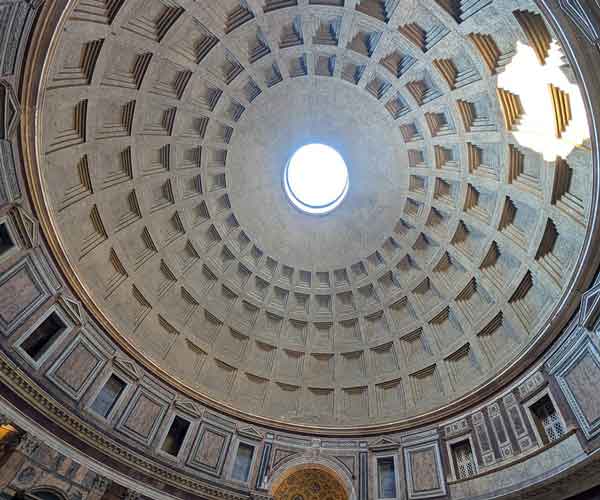 Interior dome of the Pantheon in Rome with central oculus