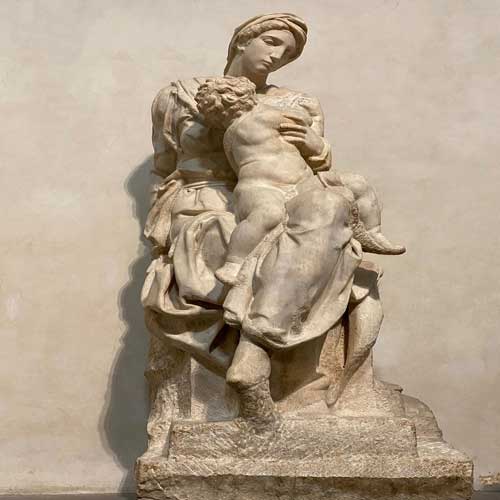 Michelangelo’s Madonna and Child marble sculpture in the New Sacristy of the Medici Chapel, Florence