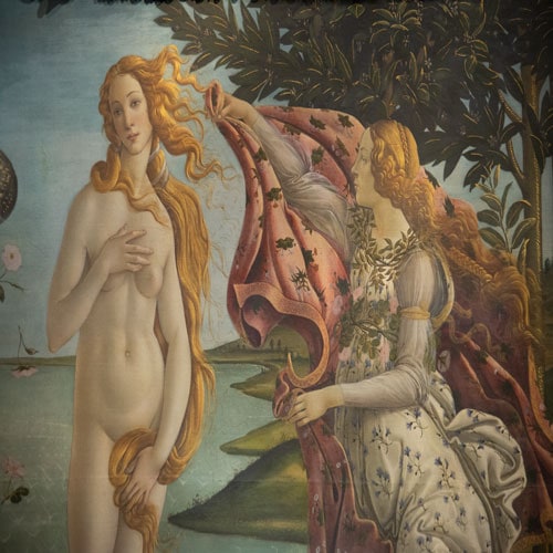 The Birth of Venus by Sandro Botticelli, Renaissance painting displayed in the Uffizi Gallery in Florence