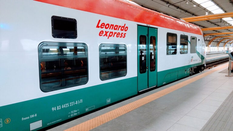 Leonardo Express train at Fiumicino airport station. Fiumicino to Rome